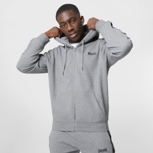 Mikina s Kapucnou Lonsdale 2 Stripe Zip with Logo Panske Siva | SK-XE8906572