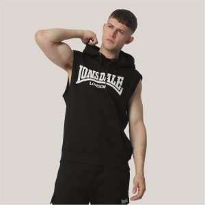 Mikina s Kapucnou Lonsdale Essentials Bez Rukavov Panske Čierne | SK-RJ4307618