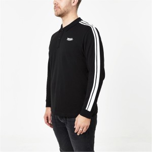 Polokosele Lonsdale 2 Stripe Long Sleeve Panske Čierne | SK-FA1053284