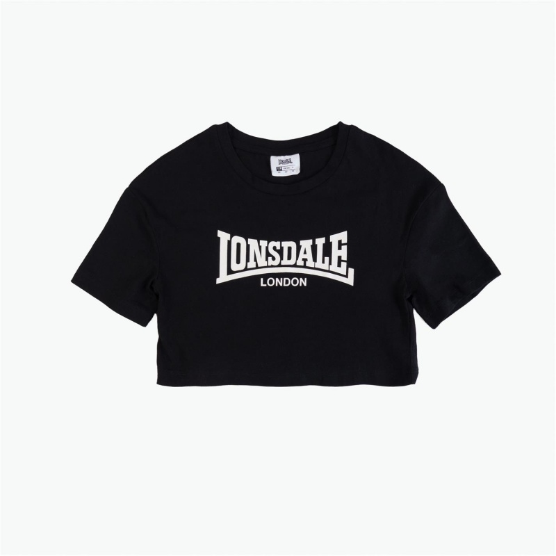 Tricko Lonsdale Girls Cropped Detske Čierne | SK-OJ8234057